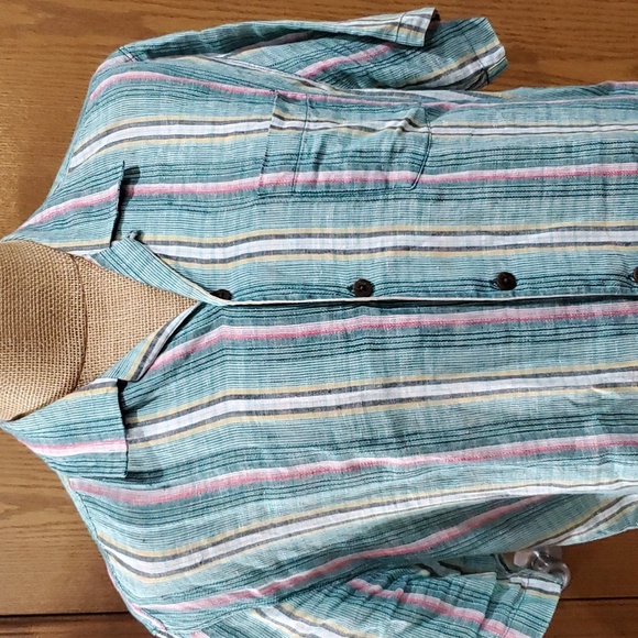 Tommy Bahama linen short sleeve striped button up shirt - Picture 1 of 8